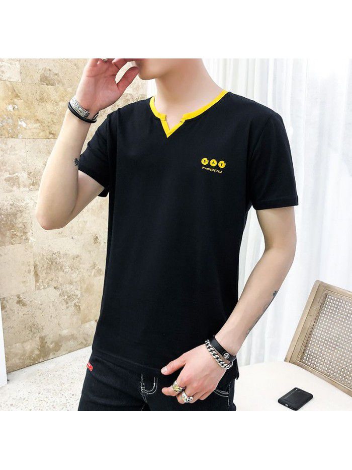 summer new men's short sleeve T-shirt cotton round neck Pullover Korean slim fit men's T-shirt half sleeve shirt 