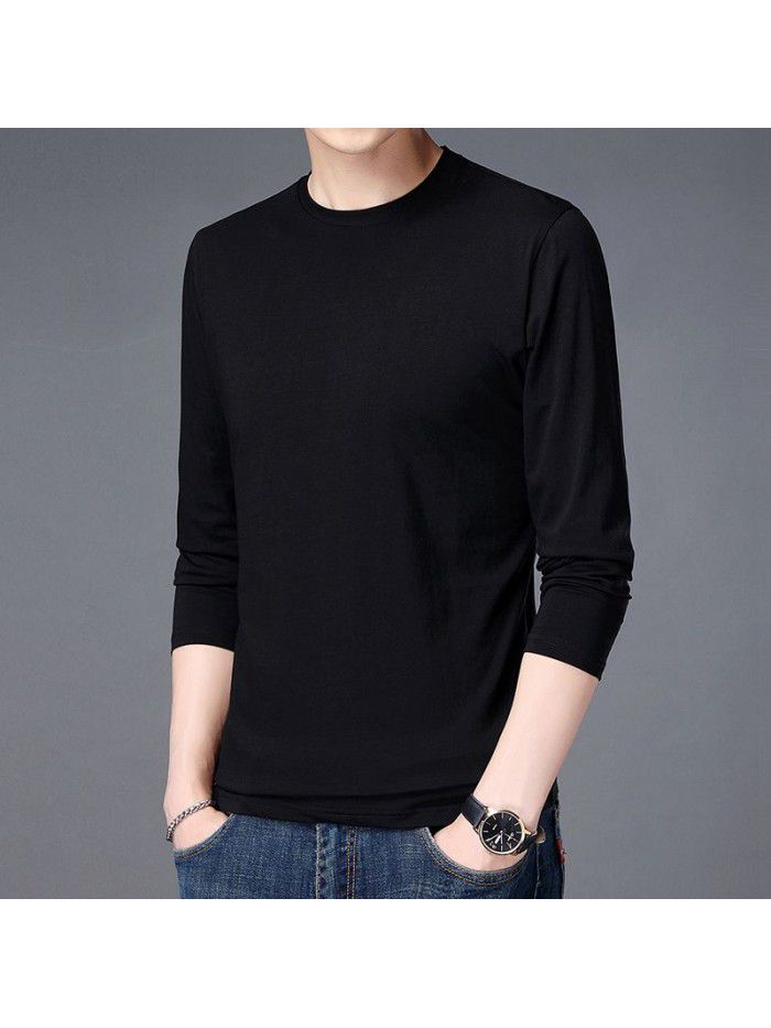 spring new men's long sleeve T-shirt solid color round neck bottomed shirt long sleeve t-shirt men's middle aged Dad 