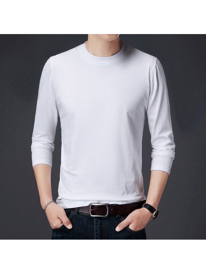 spring new men's long sleeve T-shirt solid color round neck bottomed shirt long sleeve t-shirt men's middle aged Dad 