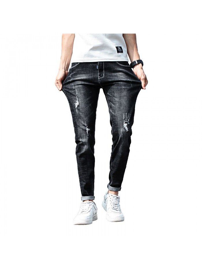 Stretch jeans men's fashion brand  spring and summer new Korean slim Leggings men's trend casual Capris 