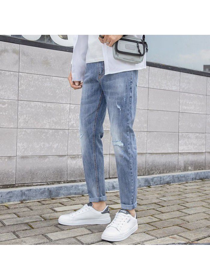 Stretch jeans men's Korean slim Leggings men's fashion casual wash Capris new style in spring and summer 