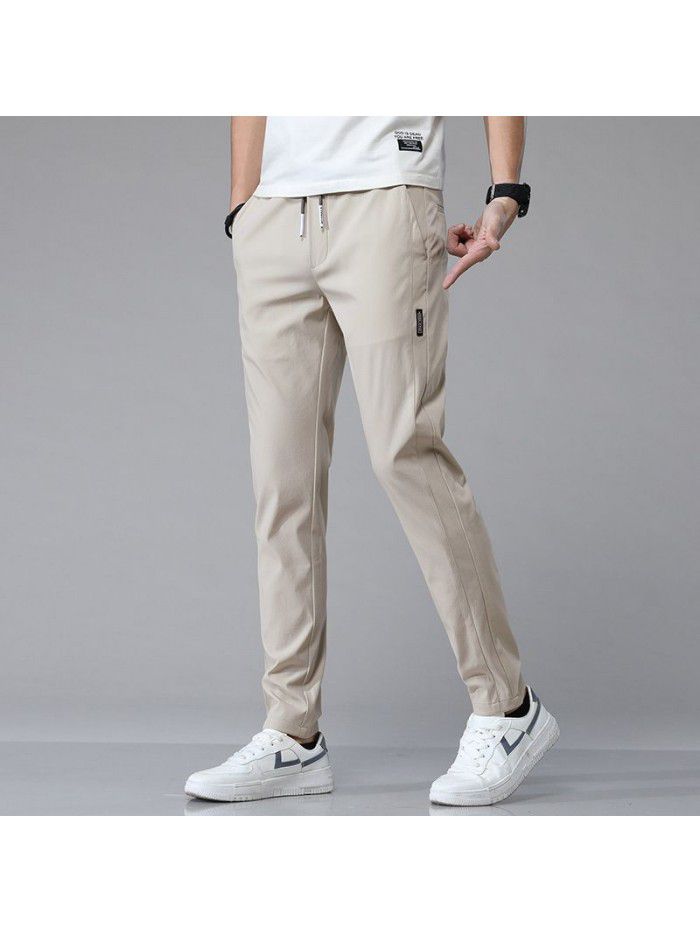 Summer thin ice tide brand casual pants men's youth Korean Trend slim elastic small foot sports pants 