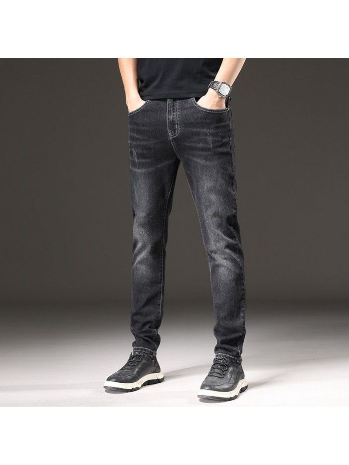 Summer thin Korean jeans men's loose large straight pants men's trend youth leisure stretch pants 