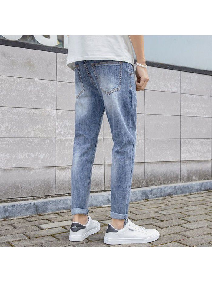 Stretch jeans men's Korean slim Leggings men's fashion casual wash Capris new style in spring and summer 