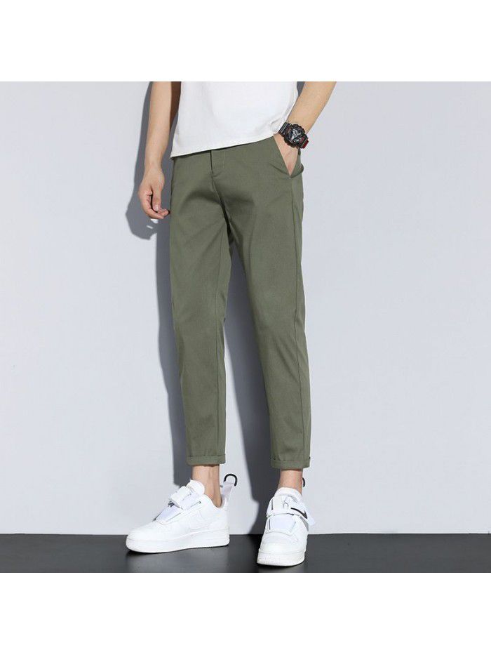 Summer thin ice casual pants men's slim stretch straight pants men's youth Korean Trend Capris 