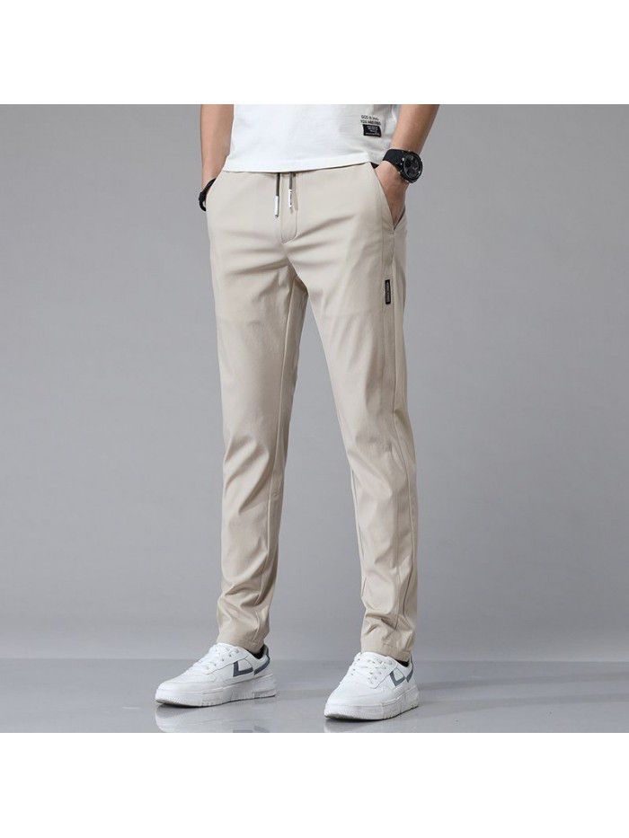 Summer thin ice tide brand casual pants men's youth Korean Trend slim elastic small foot sports pants 