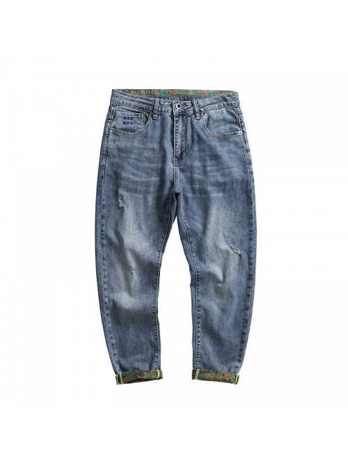 Cross border fashion brand jeans men's slim e...