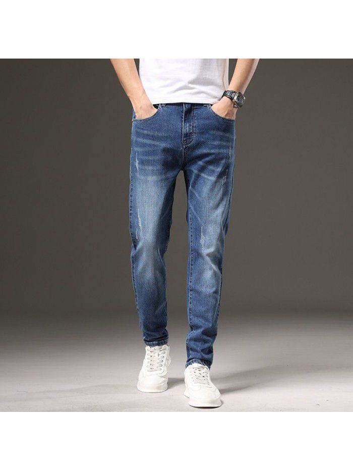 Summer thin Korean jeans men's loose large straight pants men's trend youth leisure stretch pants 