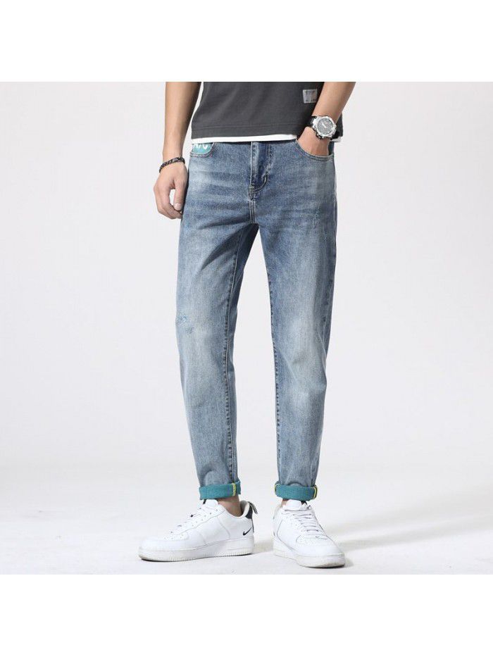 Jeans men's spring and summer new Korean slim Leggings men's fashion casual stretch wash large pants 