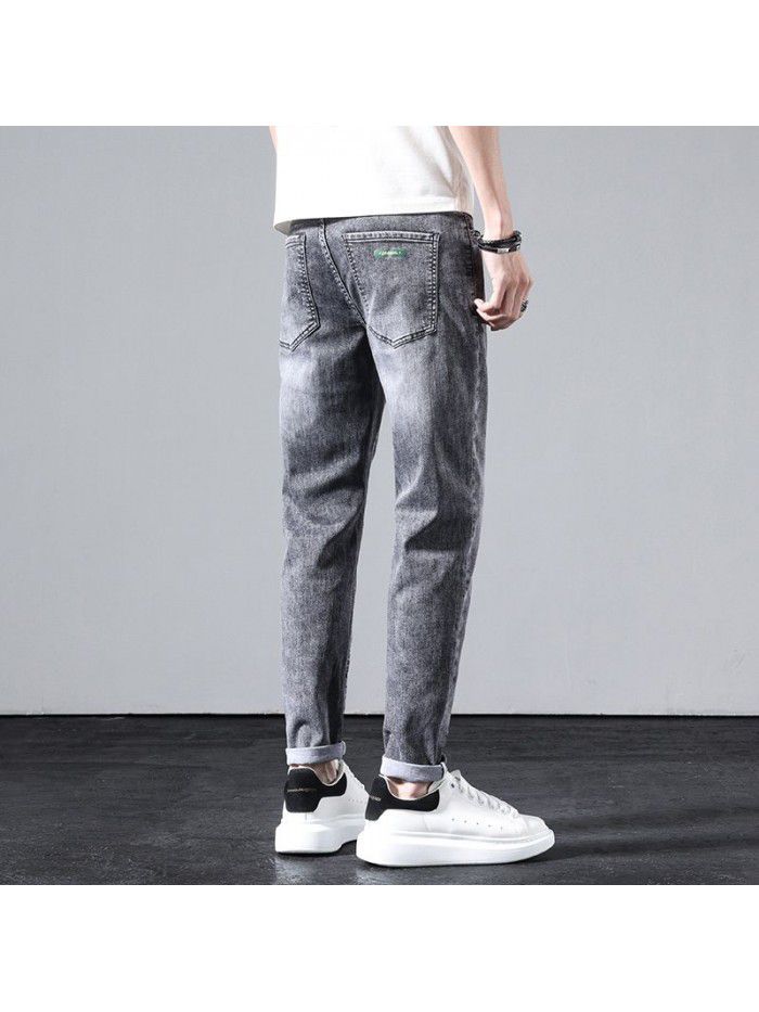 Stretch jeans men's spring and summer new Harlan loose straight pants men's fashion simple casual Capris 