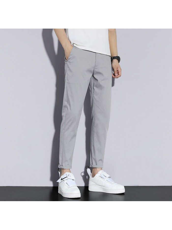 Summer thin ice casual pants men's slim stretch straight pants men's youth Korean Trend Capris 