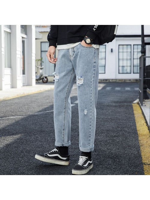 Trendy brand washed jeans men's spring and su...