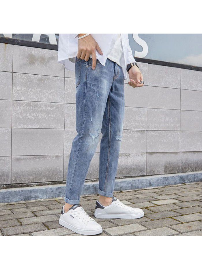 Stretch jeans men's Korean slim Leggings men's fashion casual wash Capris new style in spring and summer 