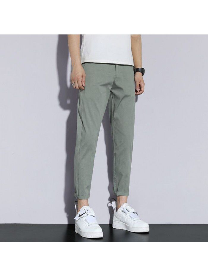 Summer thin ice casual pants men's slim stretch straight pants men's youth Korean Trend Capris 