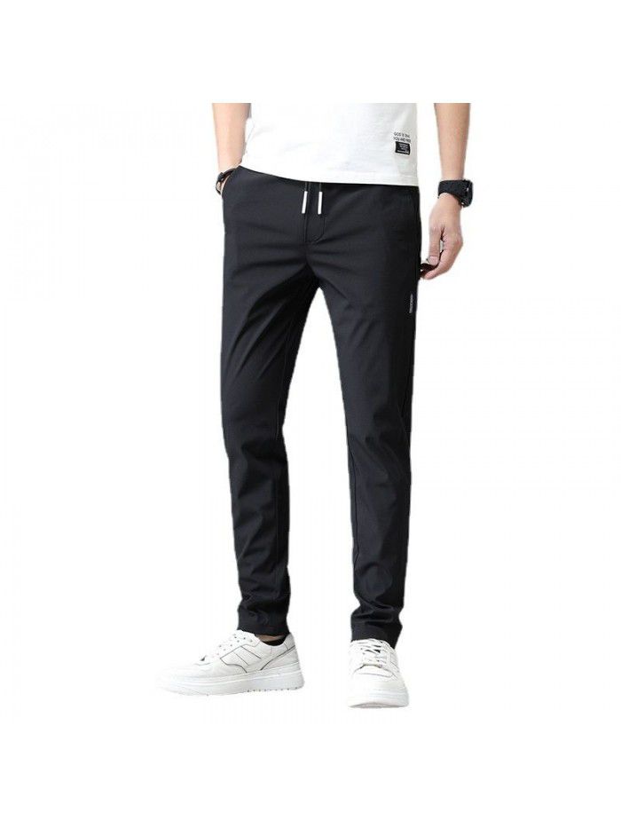 Summer thin ice tide brand casual pants men's youth Korean Trend slim elastic small foot sports pants 