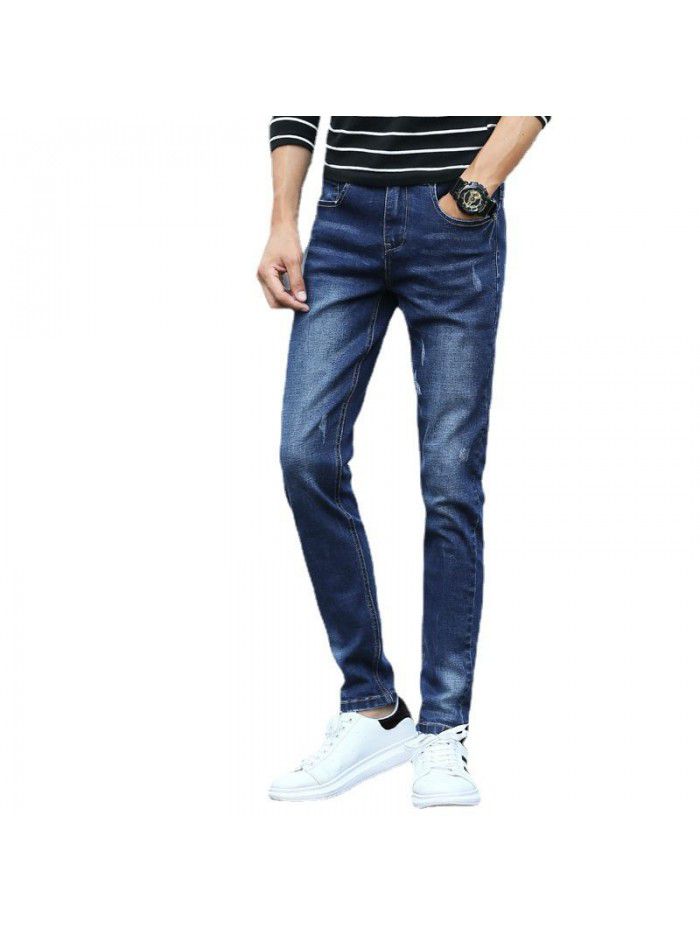 Stretch leg jeans men's fashion Korean slim wash pants men's fashion simple casual pants 