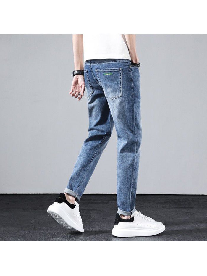 Stretch jeans men's spring and summer new Harlan loose straight pants men's fashion simple casual Capris 