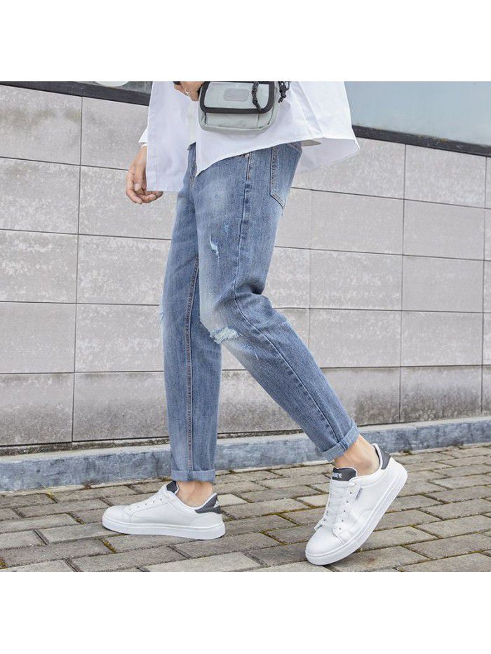 Stretch jeans men's Korean slim Leggings men's fashion casual wash Capris new style in spring and summer 