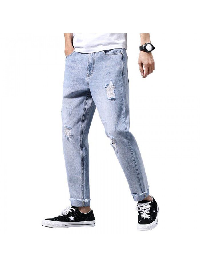 spring and summer new jeans men's loose straight cut pants men's Korean fashion casual pants 