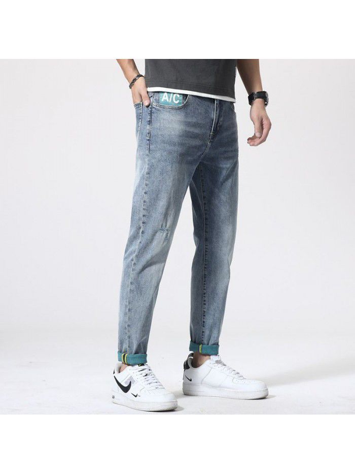 Jeans men's spring and summer new Korean slim Leggings men's fashion casual stretch wash large pants 