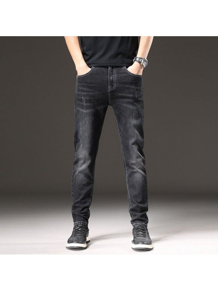 Summer thin Korean jeans men's loose large straight pants men's trend youth leisure stretch pants 