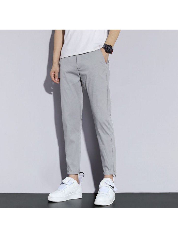 Summer thin ice casual pants men's slim stretch straight pants men's youth Korean Trend Capris 