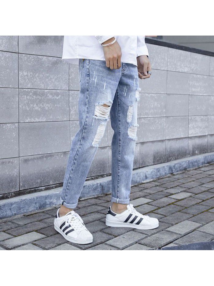 Summer jeans men's fashion brand hole Capris Korean Trend slim Leggings young casual beggars pants men's 