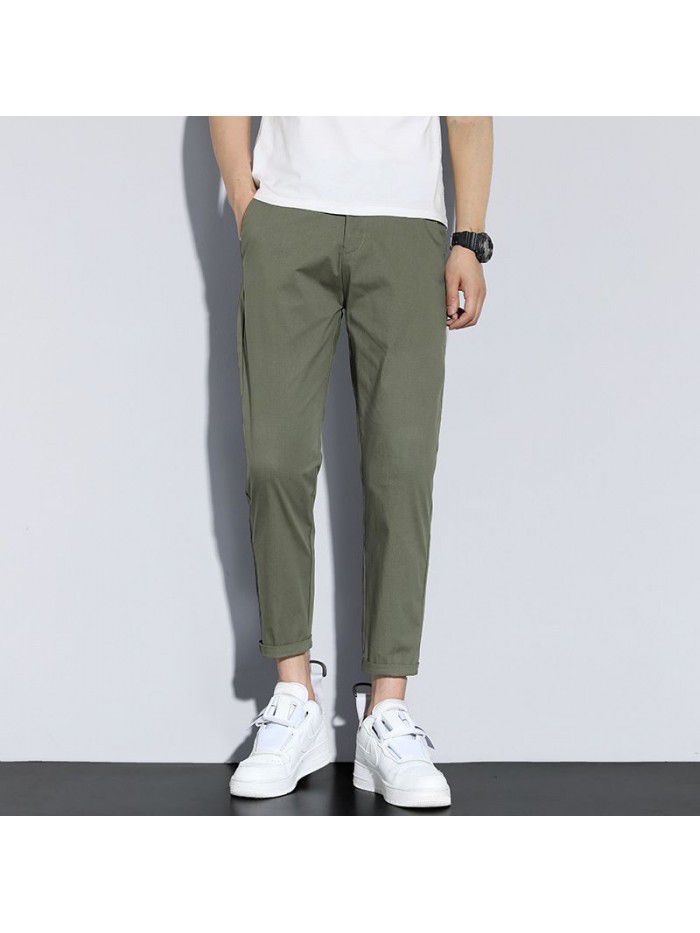 Summer thin ice casual pants men's slim stretch straight pants men's youth Korean Trend Capris 