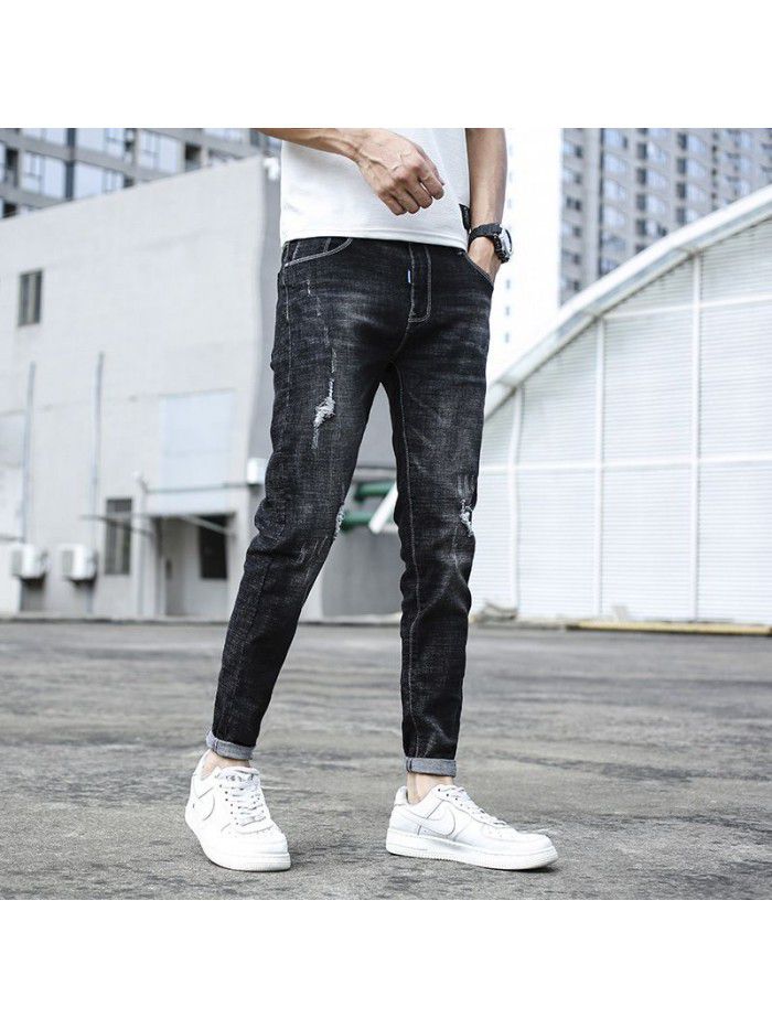 Stretch jeans men's fashion brand  spring and summer new Korean slim Leggings men's trend casual Capris 