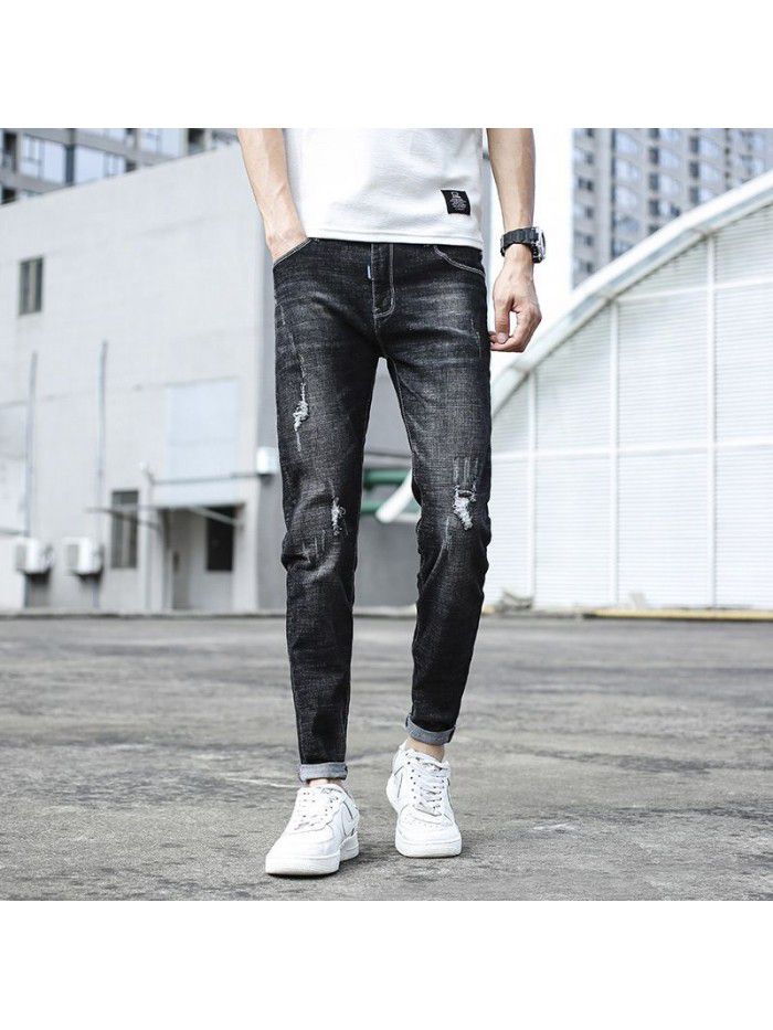 Stretch jeans men's fashion brand  spring and summer new Korean slim Leggings men's trend casual Capris 