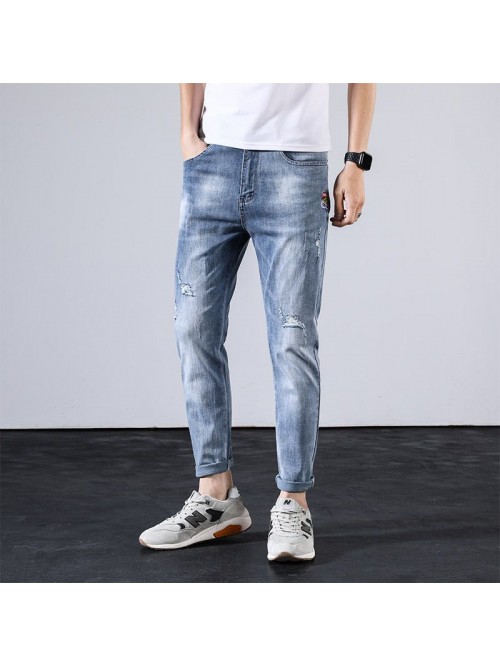 Summer thin perforated jeans men's fashion Ko...