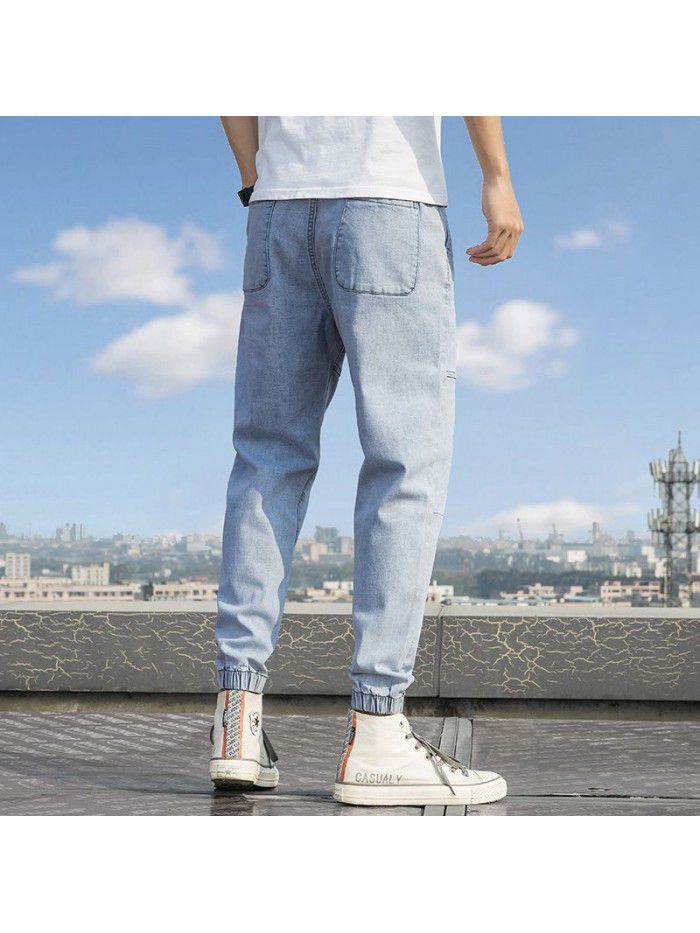 Stretch washed jeans men's fashion brand new Harlan pants in spring and summer men's trend casual loose legged pants 