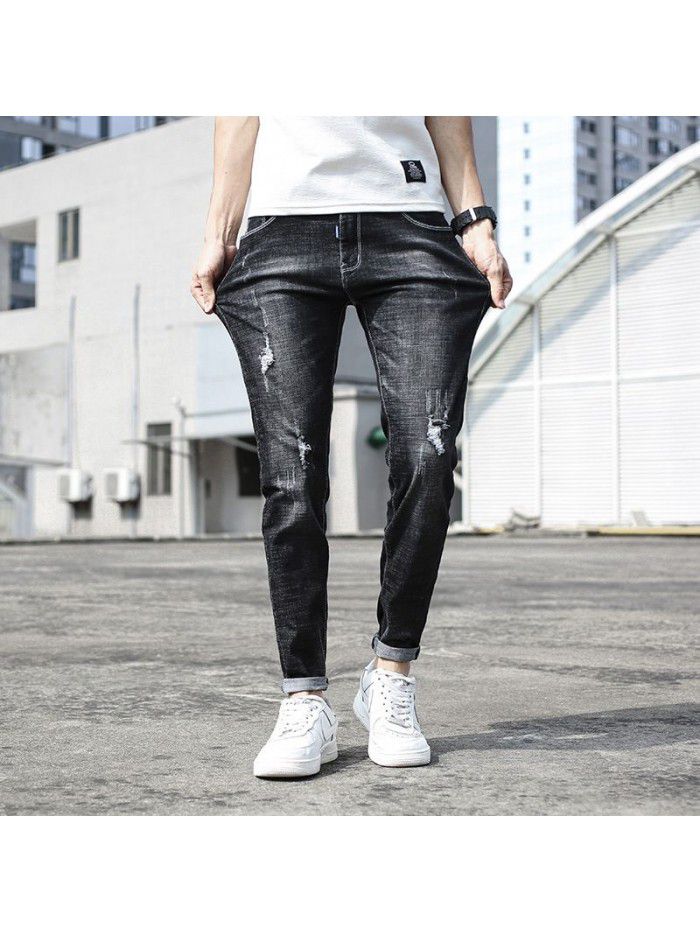 Stretch jeans men's fashion brand  spring and summer new Korean slim Leggings men's trend casual Capris 