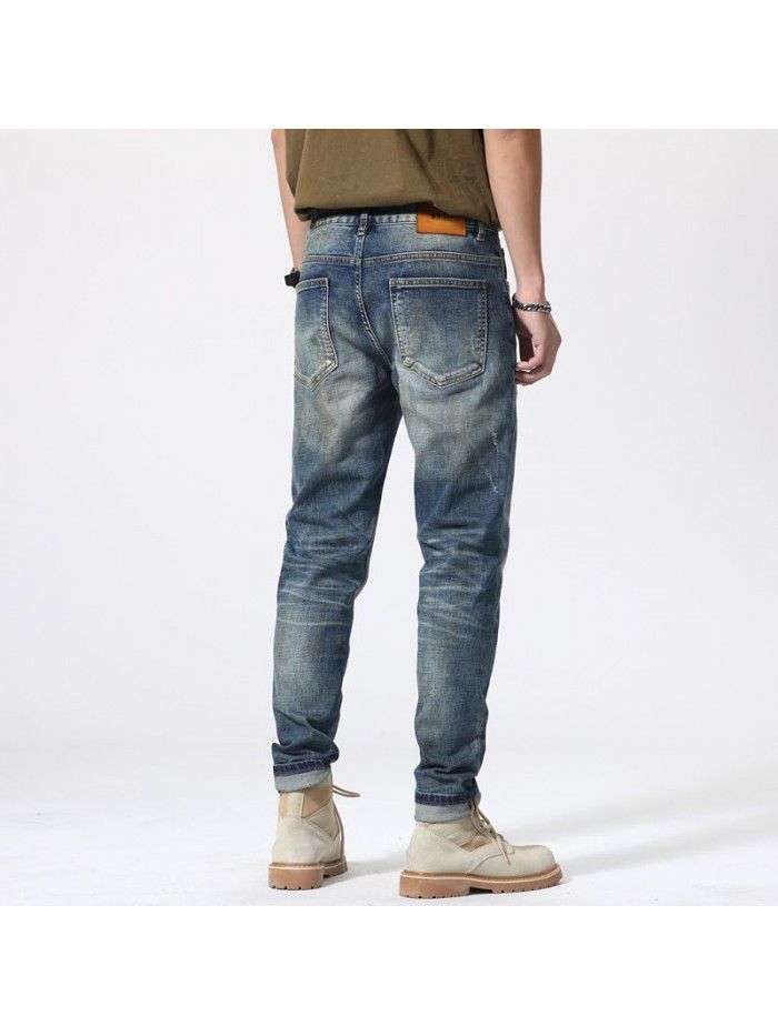 Jeans men's spring and summer new Korean slim Leggings men's trend youth leisure large stretch pants 