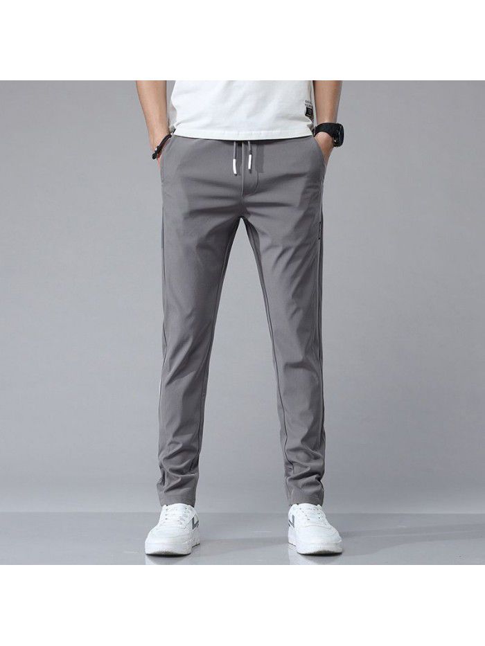 Summer thin ice tide brand casual pants men's youth Korean Trend slim elastic small foot sports pants 