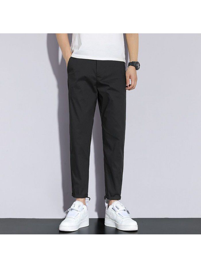 Summer thin ice casual pants men's slim stretch straight pants men's youth Korean Trend Capris 