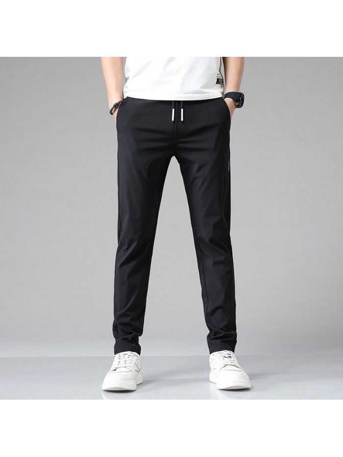 Summer thin ice tide brand casual pants men's youth Korean Trend slim elastic small foot sports pants 