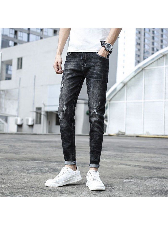 Stretch jeans men's fashion brand  spring and summer new Korean slim Leggings men's trend casual Capris 