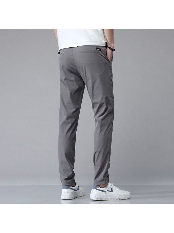 Summer thin ice tide brand casual pants men's youth Korean Trend slim elastic small foot sports pants 