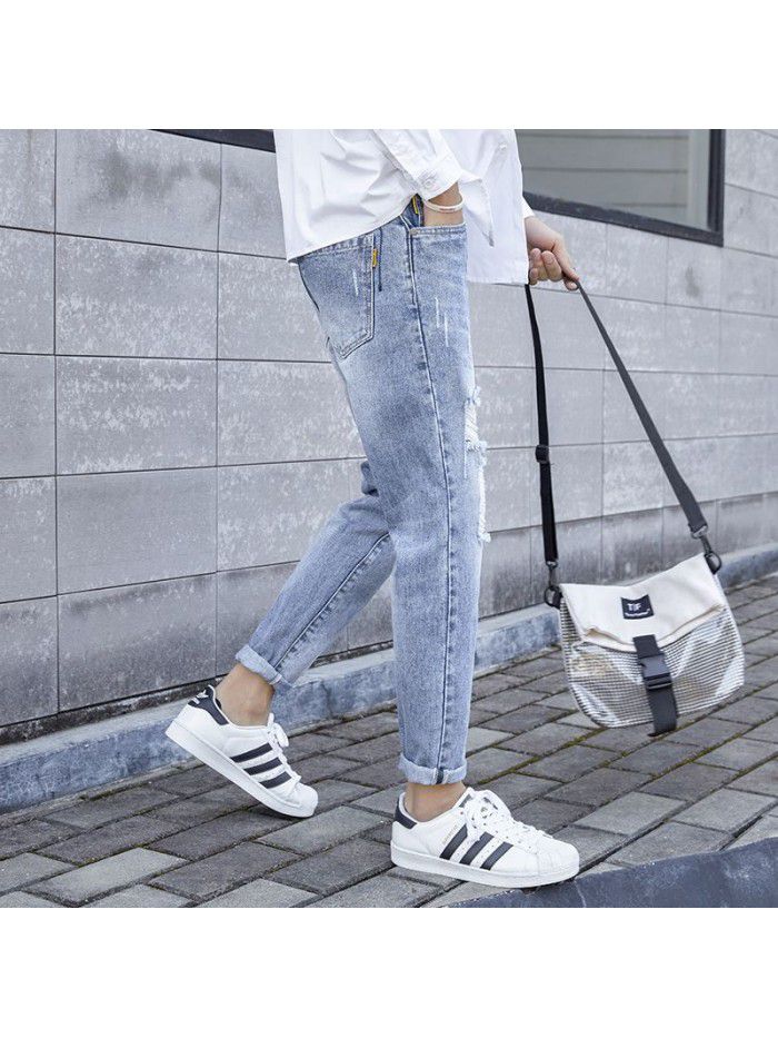 Summer jeans men's fashion brand hole Capris Korean Trend slim Leggings young casual beggars pants men's 