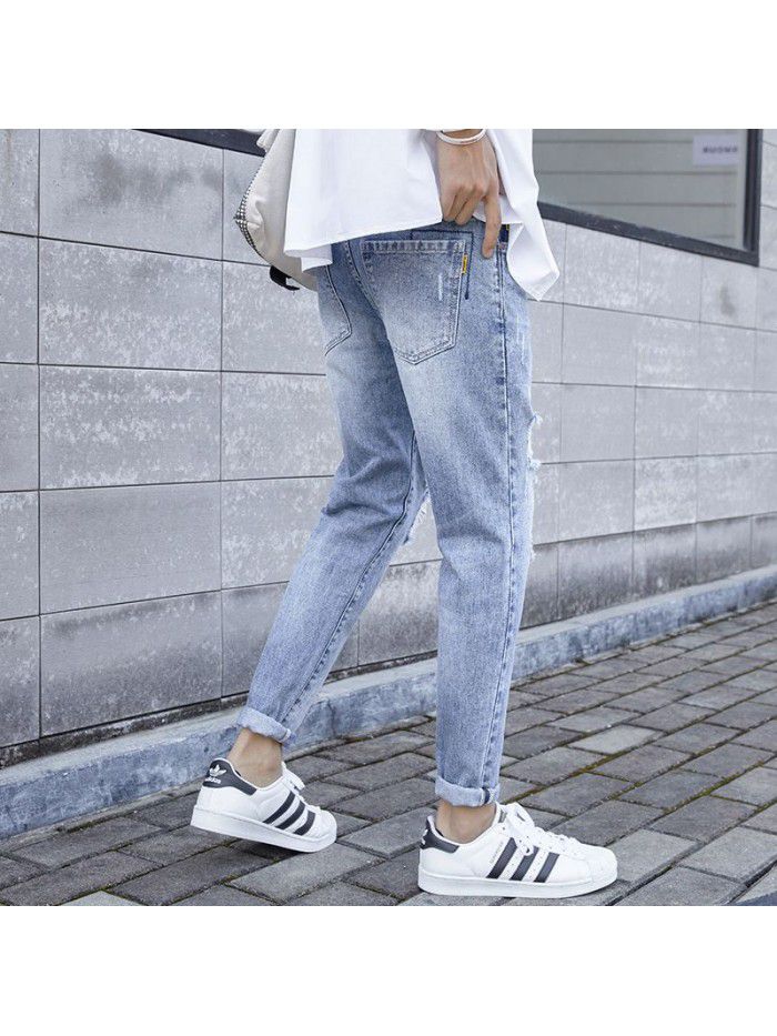 Summer jeans men's fashion brand hole Capris Korean Trend slim Leggings young casual beggars pants men's 