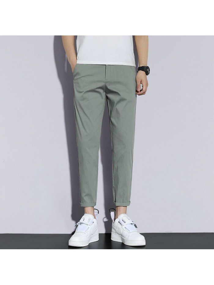 Summer thin ice casual pants men's slim stretch straight pants men's youth Korean Trend Capris 