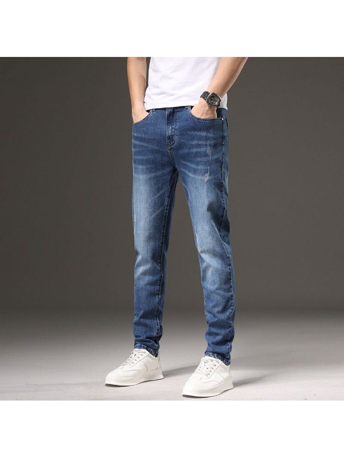 Summer thin Korean jeans men's loose large straight pants men's trend youth leisure stretch pants 