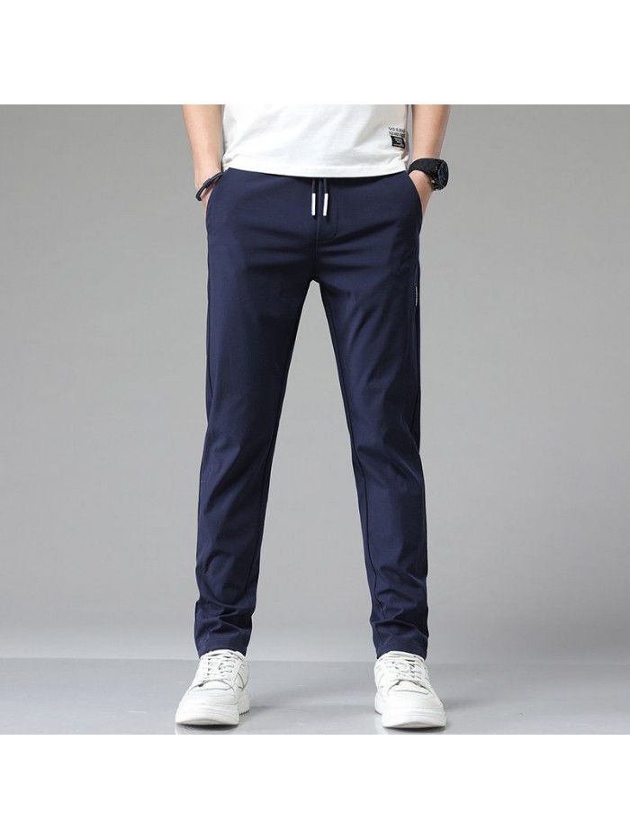 Summer thin ice tide brand casual pants men's youth Korean Trend slim elastic small foot sports pants 