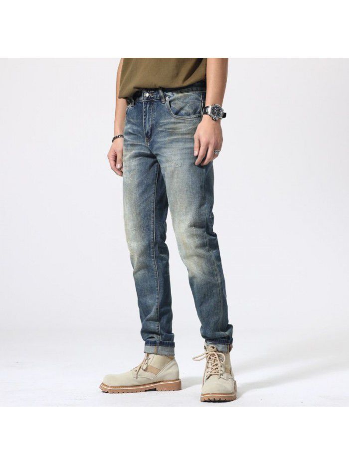 Jeans men's spring and summer new Korean slim Leggings men's trend youth leisure large stretch pants 