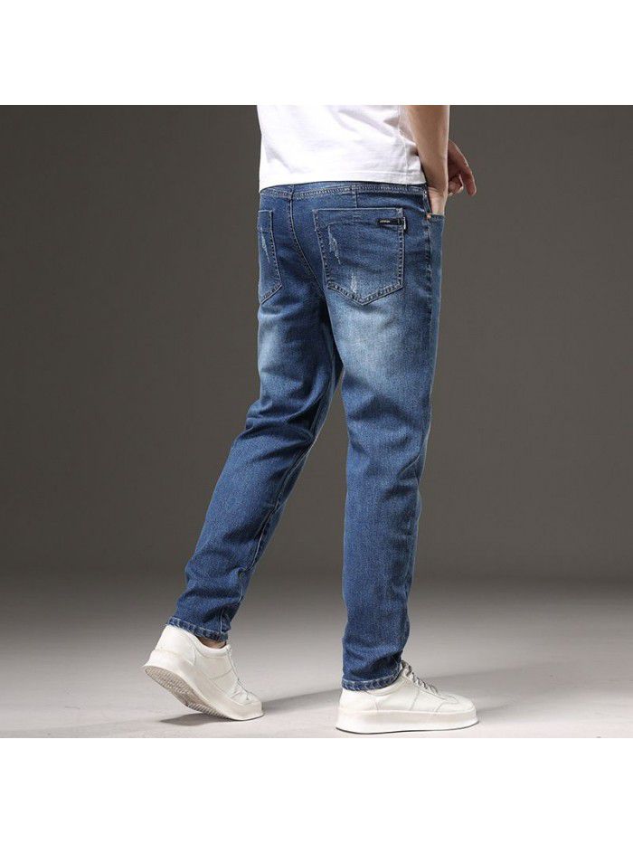 Summer thin Korean jeans men's loose large straight pants men's trend youth leisure stretch pants 