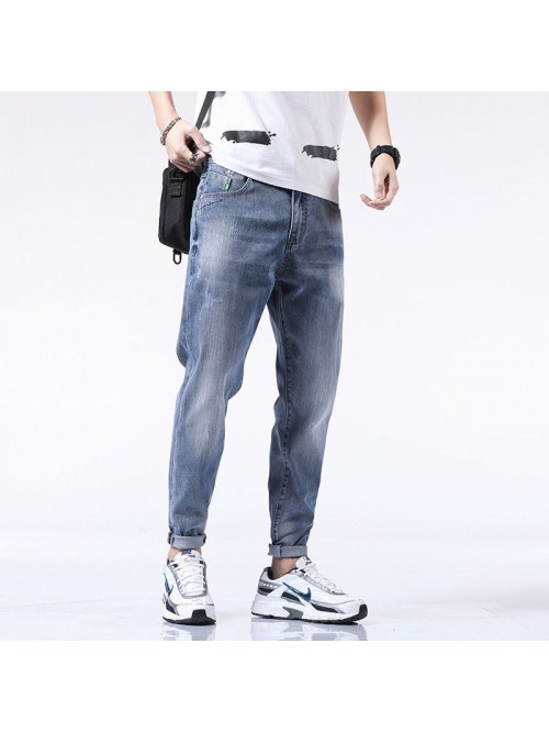 Stretch washed jeans men's fashion brand loos...