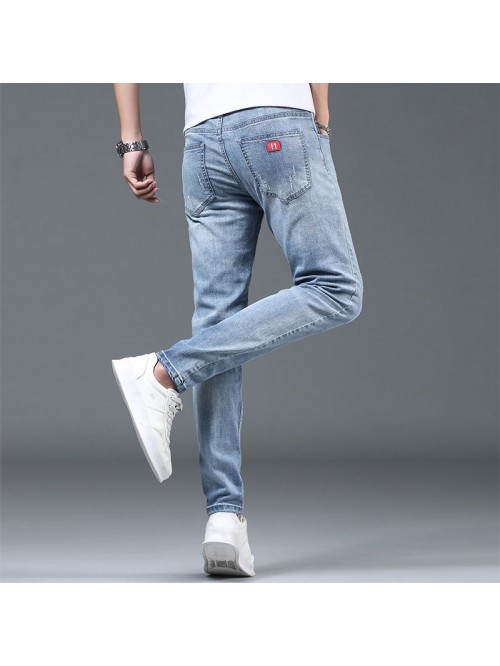 Washed stretch jeans men's spring and summer ...