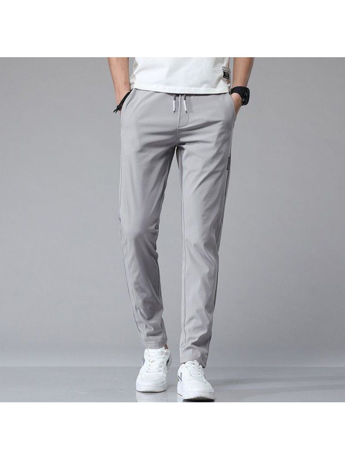 Summer thin ice tide brand casual pants men's youth Korean Trend slim elastic small foot sports pants 