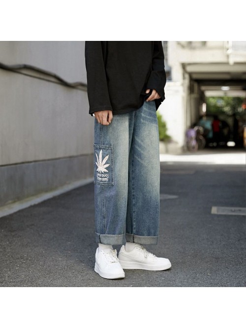 Washed and printed jeans men's fashion brand ...